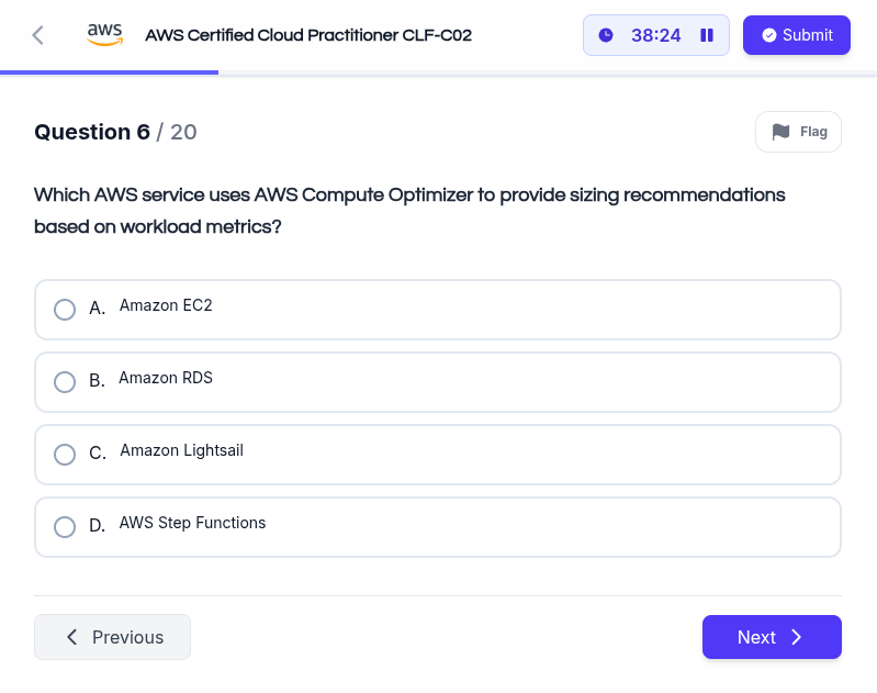 MockingOwl practice test interface